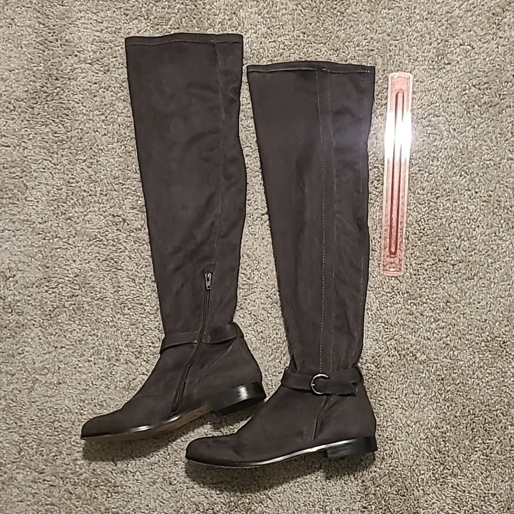 EUC Corso Como Lennox Gray Suede Stretchy Over Knee Boots Women's Sz 9.5M
